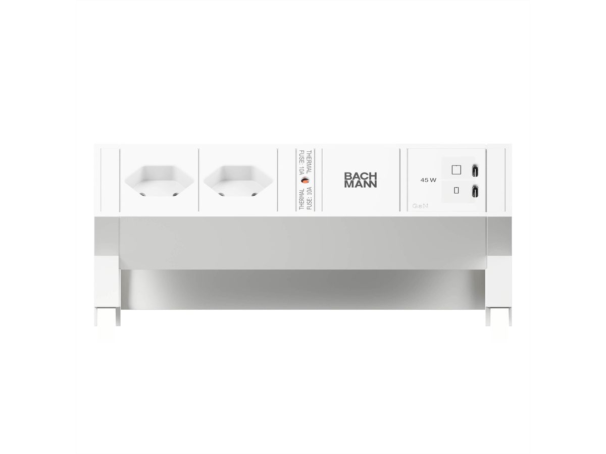 BACHMANN DESK2 white 2xCH 90°, 1xUSB C/C 45W L=0,2m RAL9010