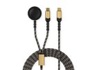 ROLINE USB Split-Ladekabel, bis 60W + Ladepad (bis 15W), für Apple-Geräte, Typ C - C, schwarz / gold, 1,2 m