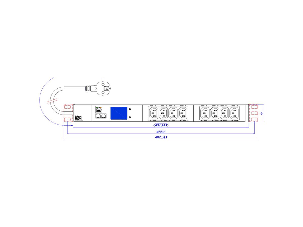 BACHMANN 19 Zoll 1HE BN2000 8xC13, TCP/IP Strom 2,0m CEE7/7