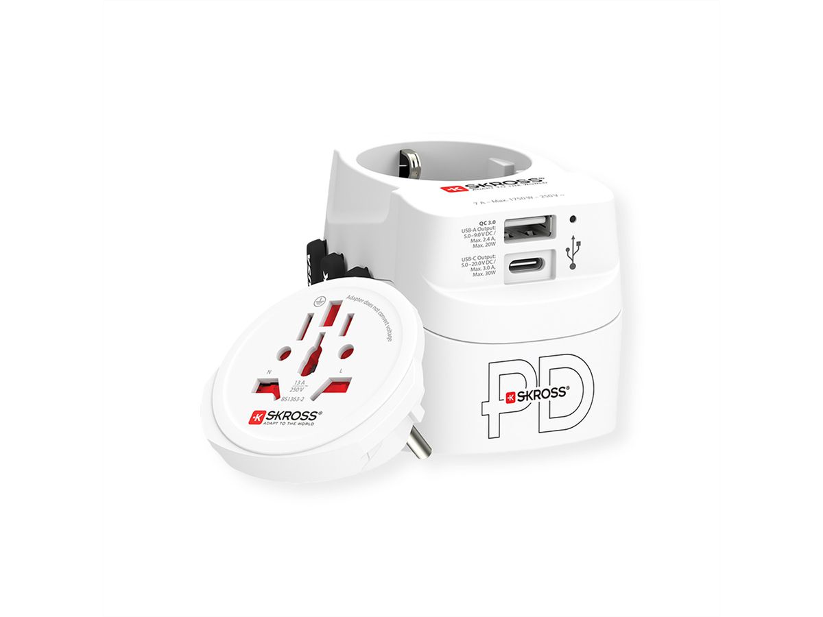 Skross PRO Light USB A/C 30PD World Reiseadapter, Weltweit