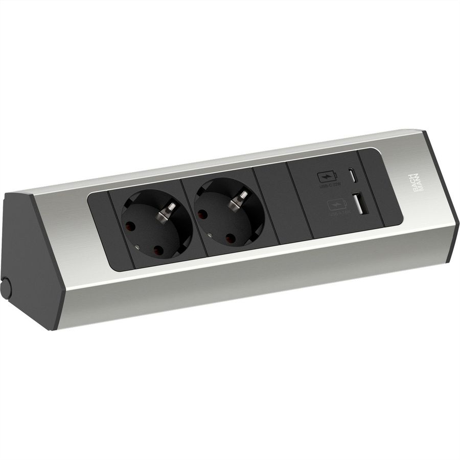 BACHMANN CASIA2 2xCEE7/3 1xUSB A/C 22W 2,0m AEH Edelstahl-Optik