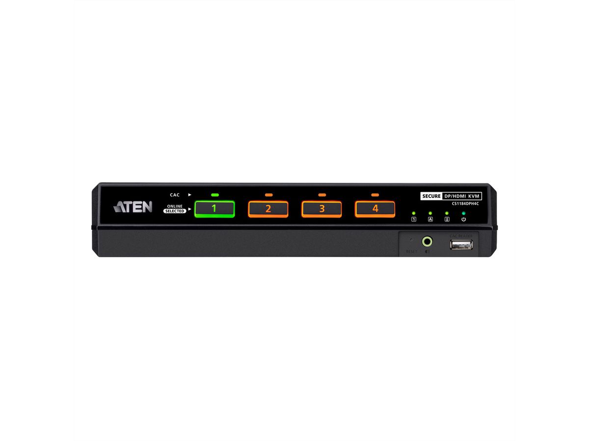 ATEN CS1184DPH4C 4-Port USB 5K DP/HDMI Universal Secure KVM Switch , Single Display mit Cardreader
