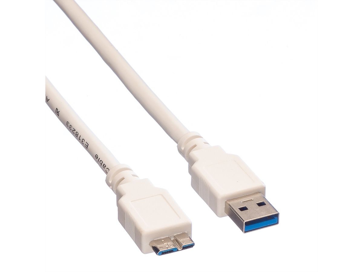 VALUE USB 3.2 Gen 1 Kabel, A ST - Micro B ST, weiß, 0,15 m