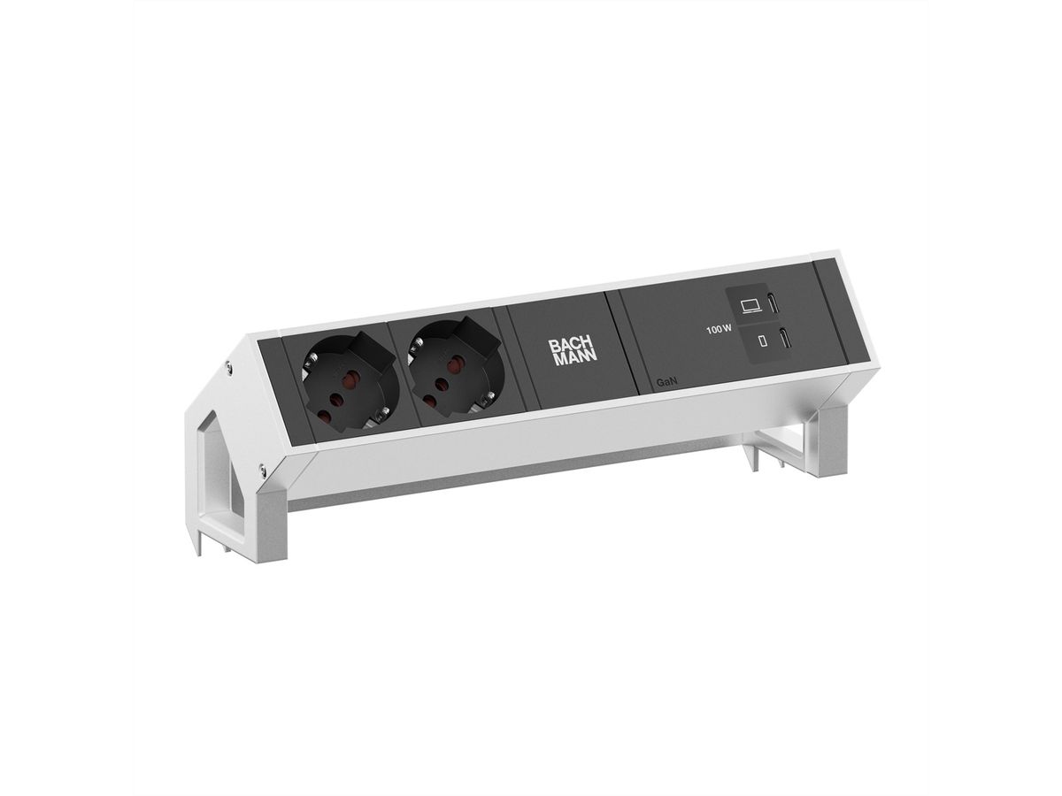 BACHMANN DESK2 2xP40 1xUSB C/C 100W, L=0,2m INOX