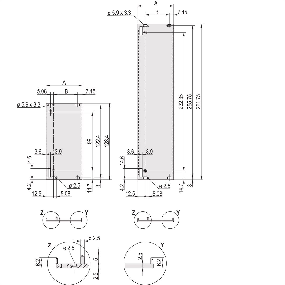 SCHROFF Frontplatte geschirmt für Steckbaugruppe mit Aushebegriff in Trapezform - FRONTPROFIL HF 6HE 6TE