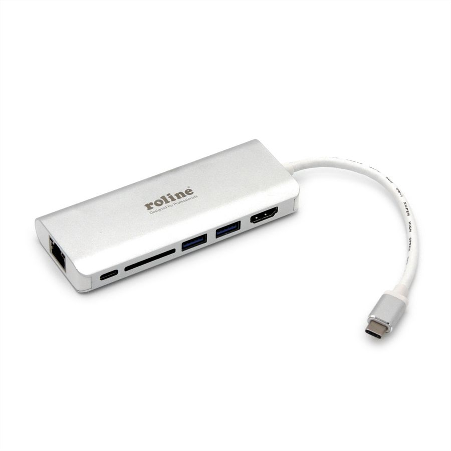 ROLINE Dockingstation USB Typ C, HDMI 4K, USB, SD/MicroSD, Gigabit Ethernet