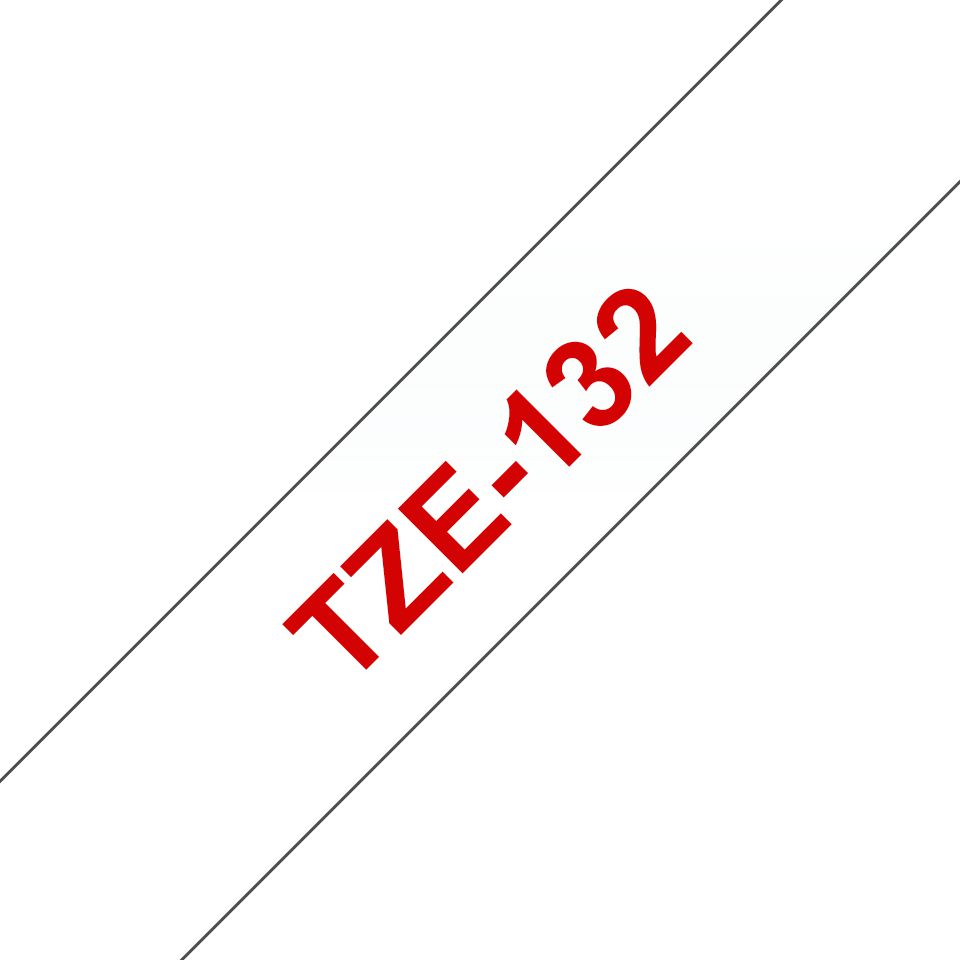 Brother TZE-132 Etiketten erstellendes Band Rot auf Transparent