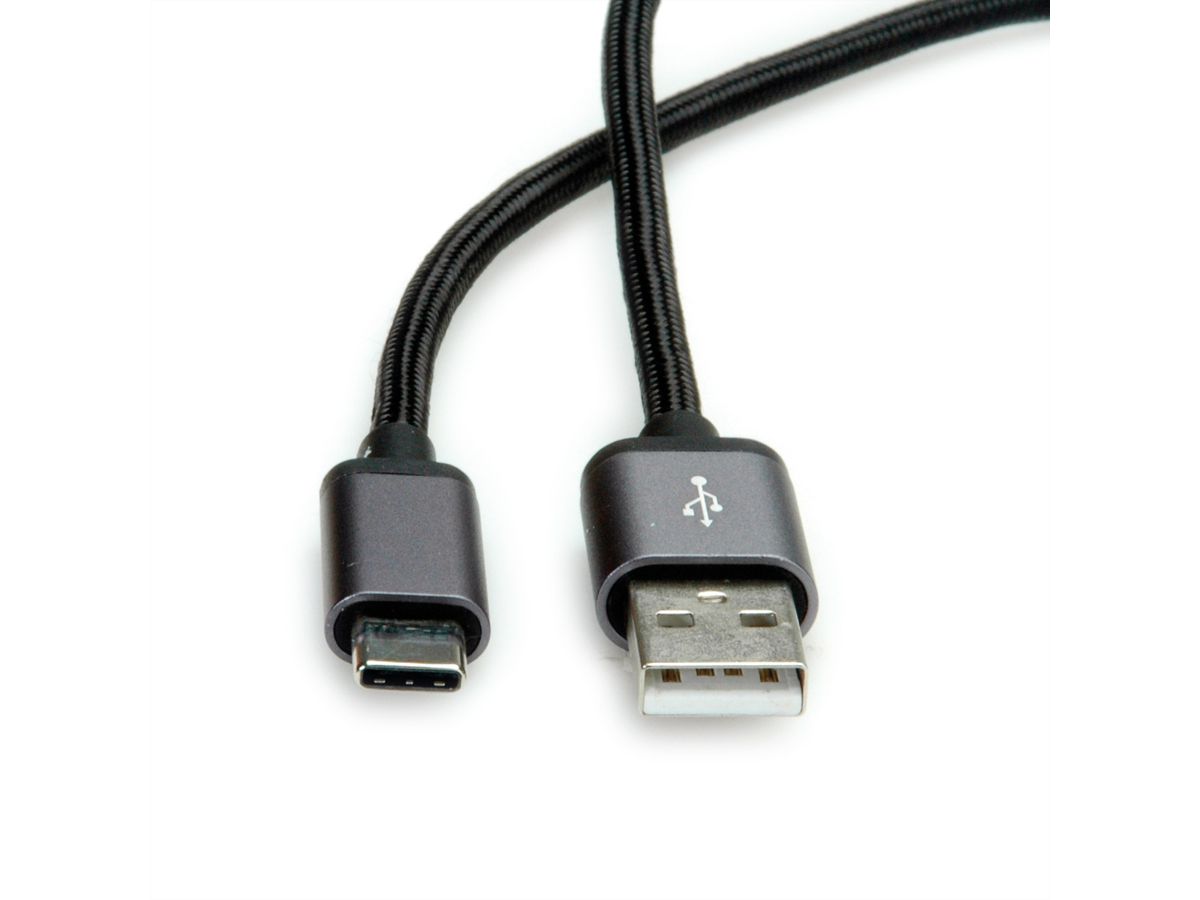 ROLINE USB 2.0 Kabel, Typ C - Typ A, ST/ST, schwarz, 1,8 m