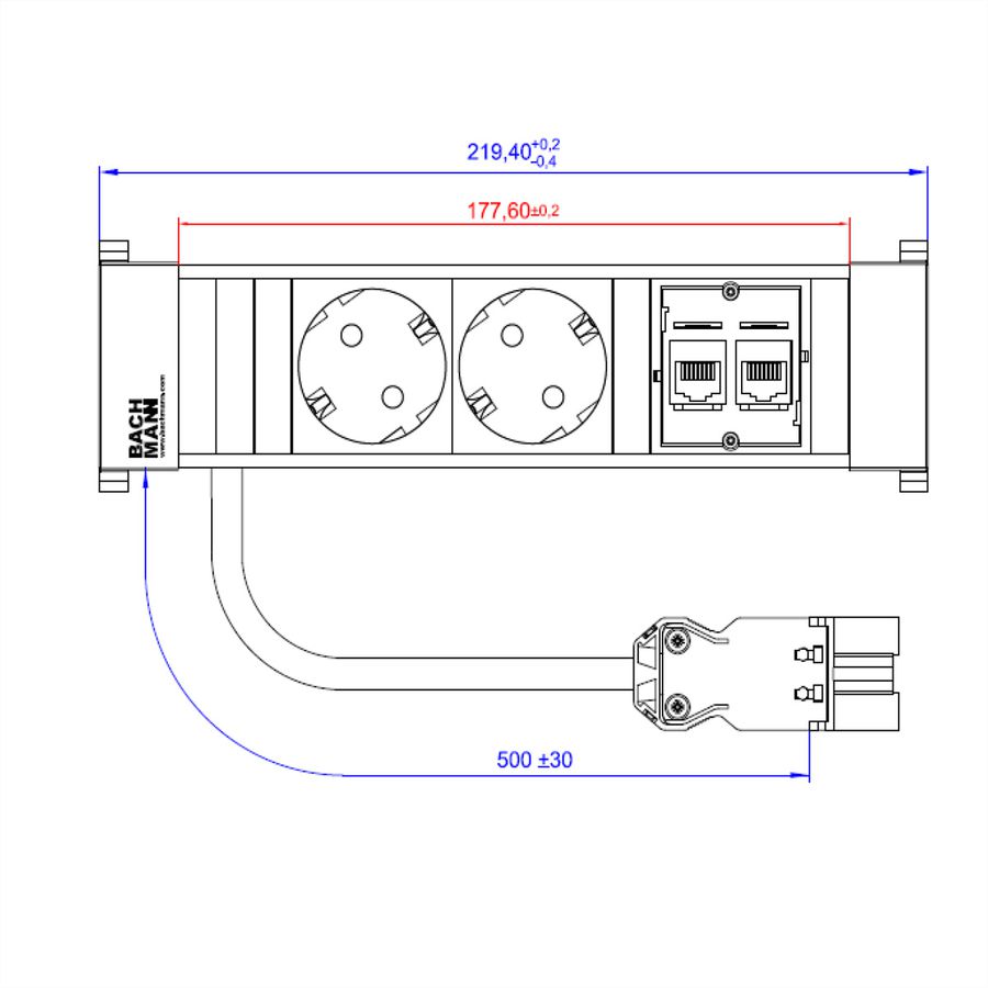 BACHMANN POWER FRAME Small 2x Schutzkontakt 2x CAT6
