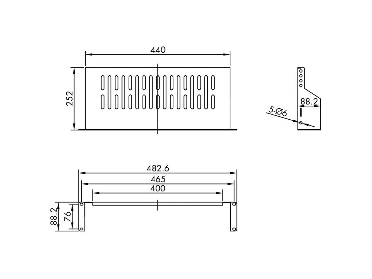 VALUE 19"-Geräteträger 2 HE, T: 250mm, max. 15 kg, U-Form, schwarz