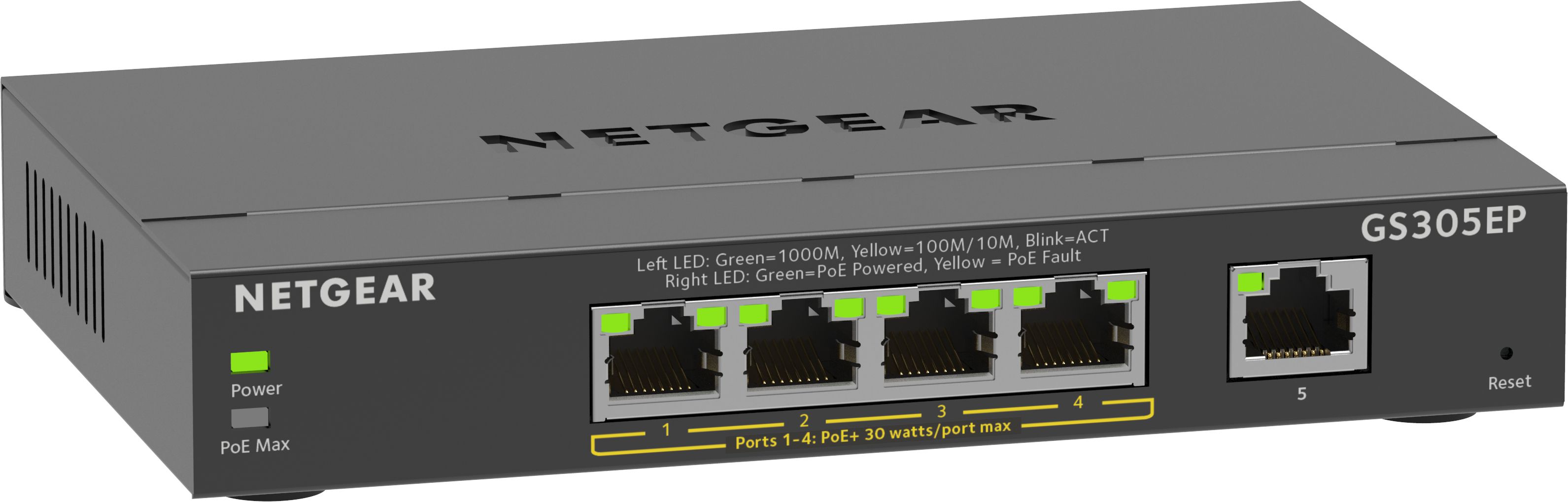NETGEAR GS305EP Switch 5 Port Gigabit Ethernet LAN PoE Switch Plus (mit 4x PoE+ 63W, Managed Netzwerk Switch mit IGMP Snooping, QoS, VLAN, lüfterloses Metallgehäuse)