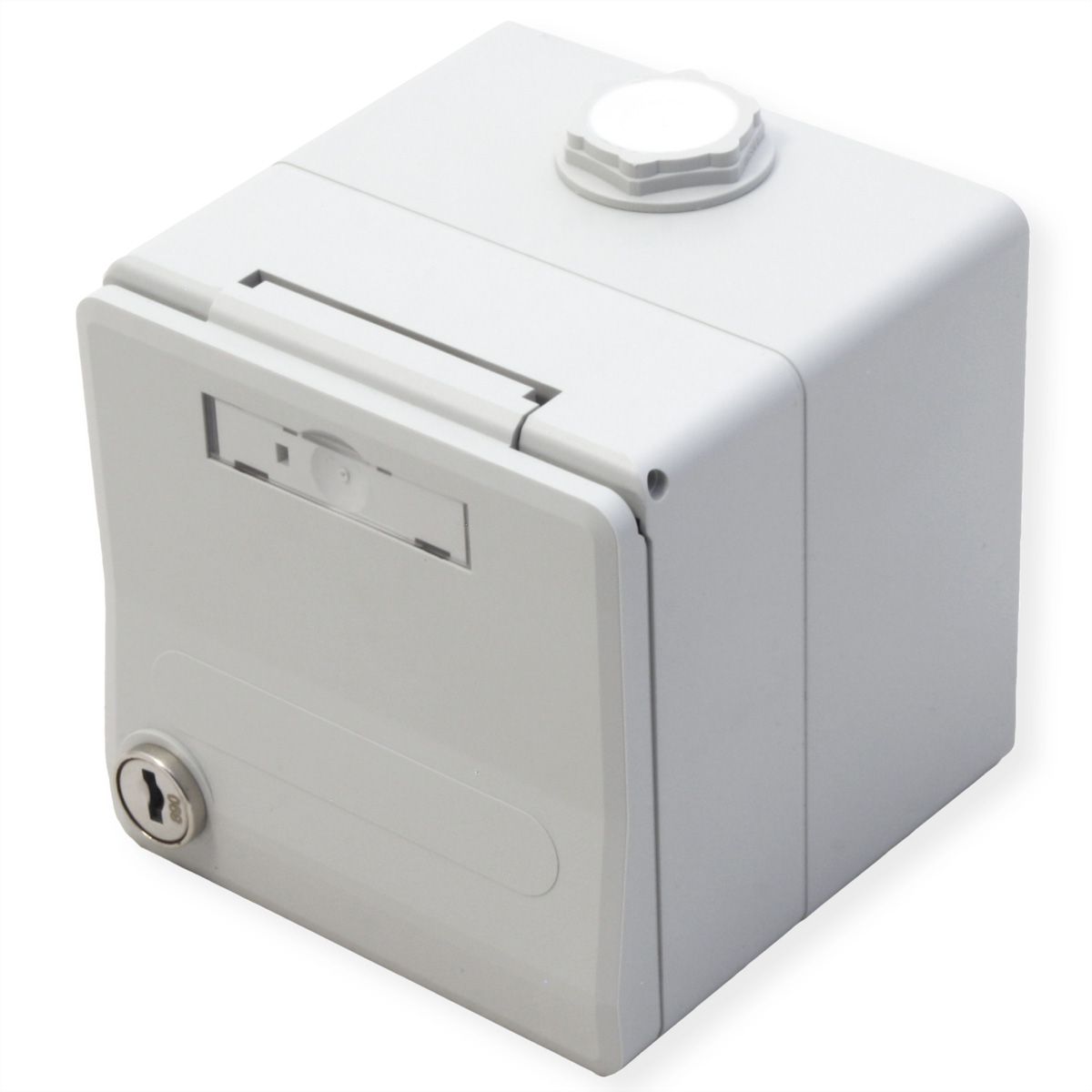 METZ CONNECT IP44 Modul-Aufputz-Gehäuse, Klappdeckel+Schloss, 2Ports unbestückt, grau