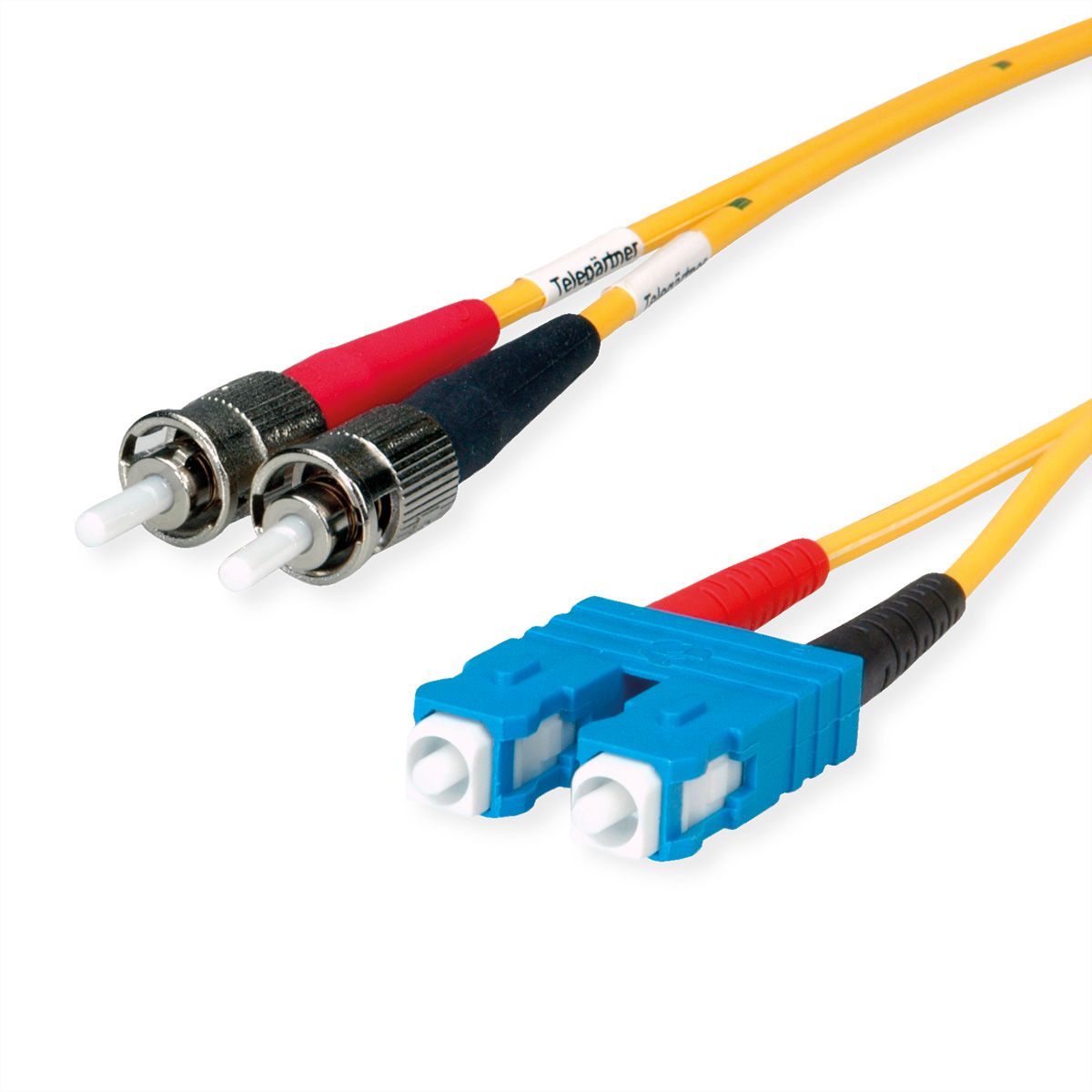 TELEGÄRTNER Duplex-Adapterkabel 9/125 OS2, 2x ST Stecker, 1x SC Duplex Stecker, gelb, 2 m