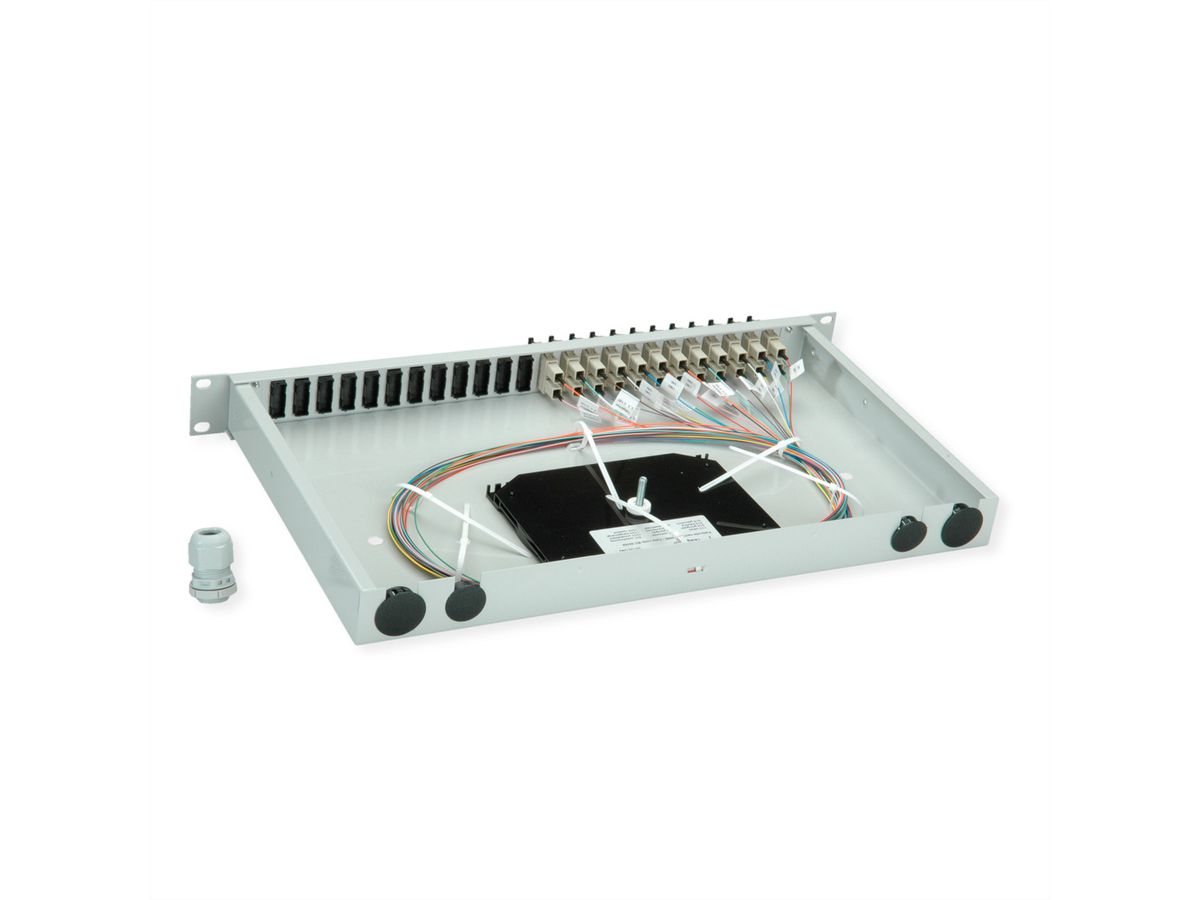 TELEGÄRTNER BASIS eco LWL-Panel mit Kupplungen & Pigtails, 12x SC Duplex, beige, OM2, Grade C