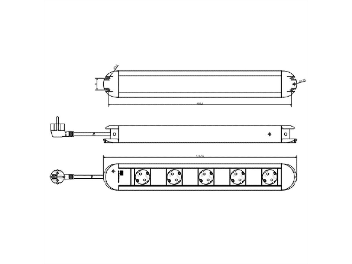 BACHMANN PRIMO Steckdosenleiste 5x Schutzkontakt, Aluminium, Dosenabstand 85mm, 1,75 m