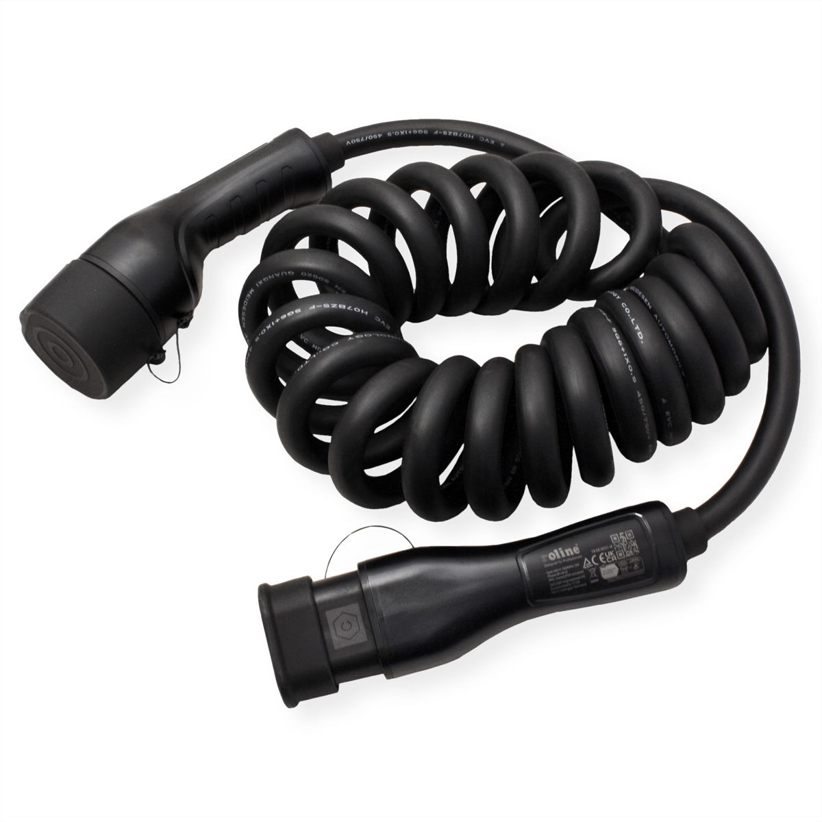 ROLINE E-Auto Spiral-Ladekabel Typ2, 3-phasig, 480VAC (3P+N+E), 16 A, 11 kW, max. 3m