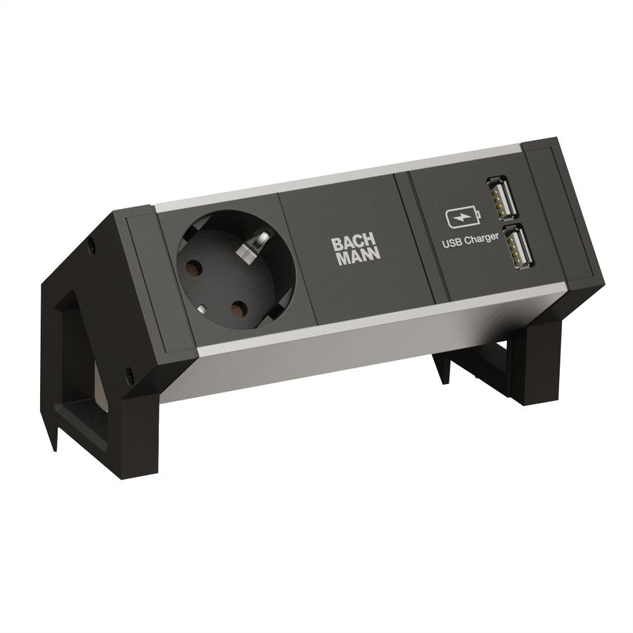 BACHMANN DESK2 ALU BLACK 1x Schutzkontakt 1x USB-Charger GST18