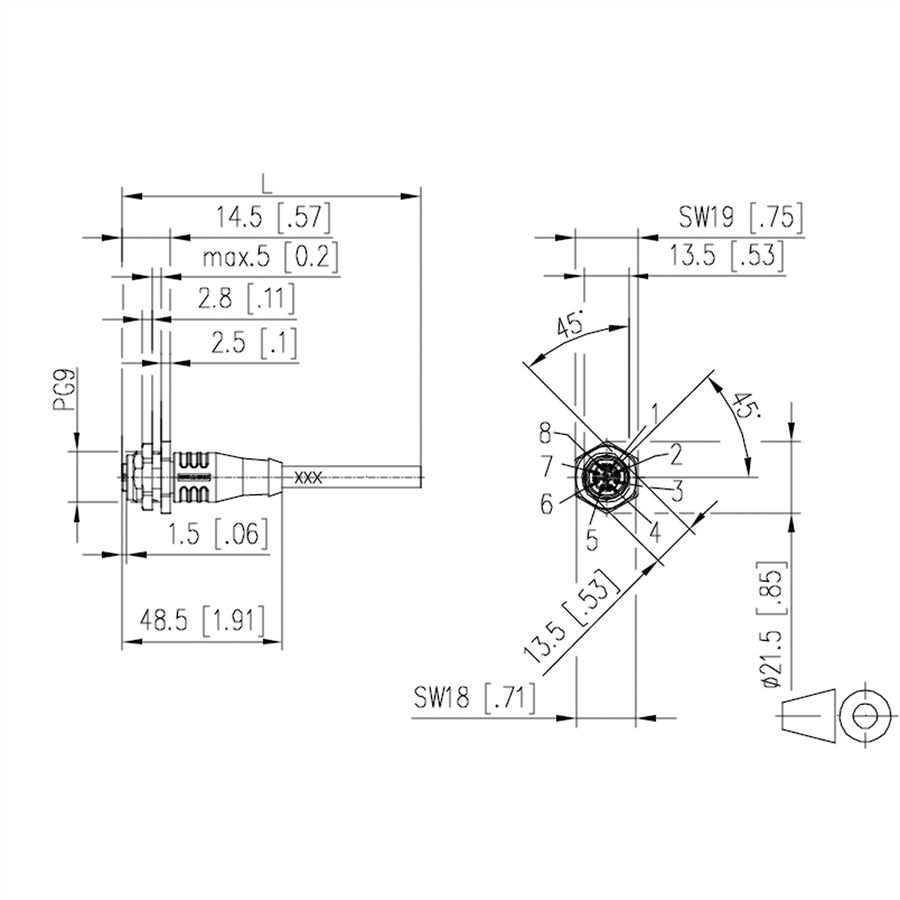 METZ CONNECT Anschlussleitung M12-Stecker ger./offen, 8polig, X-kodiert, PUR, 1 m