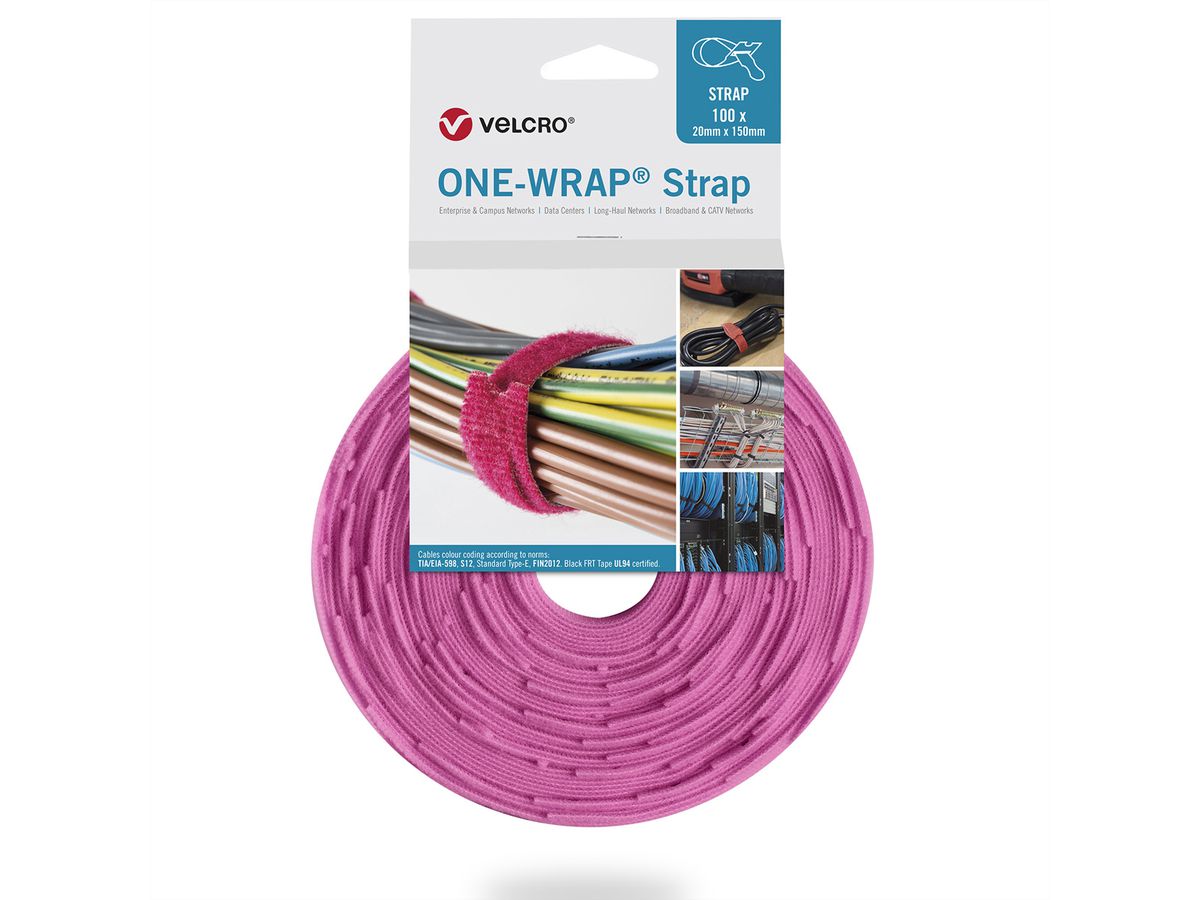 VELCRO® One Wrap® Strap 20mm x 230mm, 100 Stück, rosa