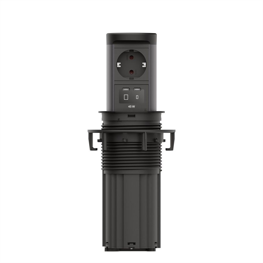 BACHMANN ELEVATOR2 1xCEE7/3, 1xUSB C/C 45W RAL9005 0,5m ISV