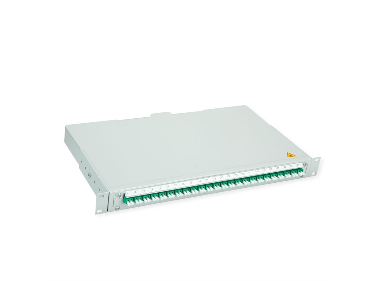 TELEGÄRTNER BASIS V LWL-Panel mit Kupplungen & Pigtails, 24x LC Duplex, grün, OS2 APC