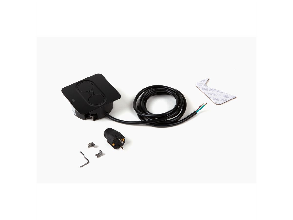 BACHMANN TWIST 2 1xCEE7/3 1xUSB A/C 22W 2,0m AEH RAL9005 30GE eckig