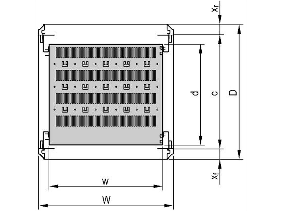 SCHROFF 19"-Fachboden stationär - 19"FACHB.STAT. 700T RAL7035