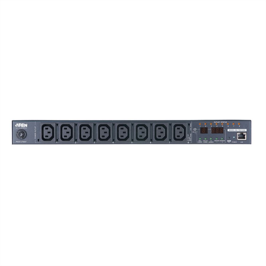 ATEN PE8108G IP-Fernschaltsteckdose, 8 Port, 1HE, 8xC13, 10A, Einzel-P.-Messung
