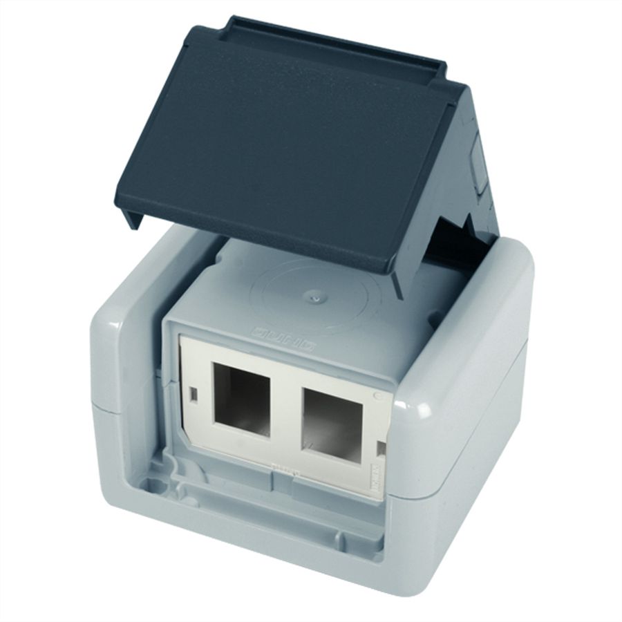 TELEGÄRTNER Gehäuse AP IP44,75x86x58, grau, mit Mont-Einsatz für 2xAMJ-Modul