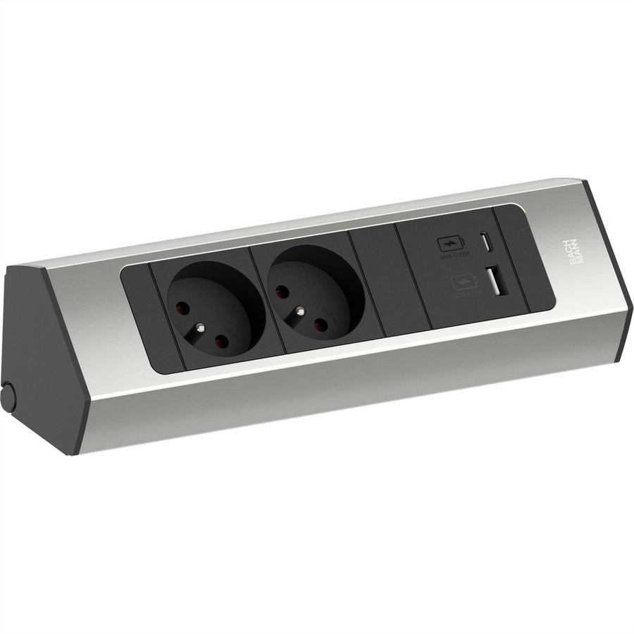 BACHMANN CASIA2 2xUTE 1xUSB A/C 22W 2,0m AEH Edelstahl-Optik