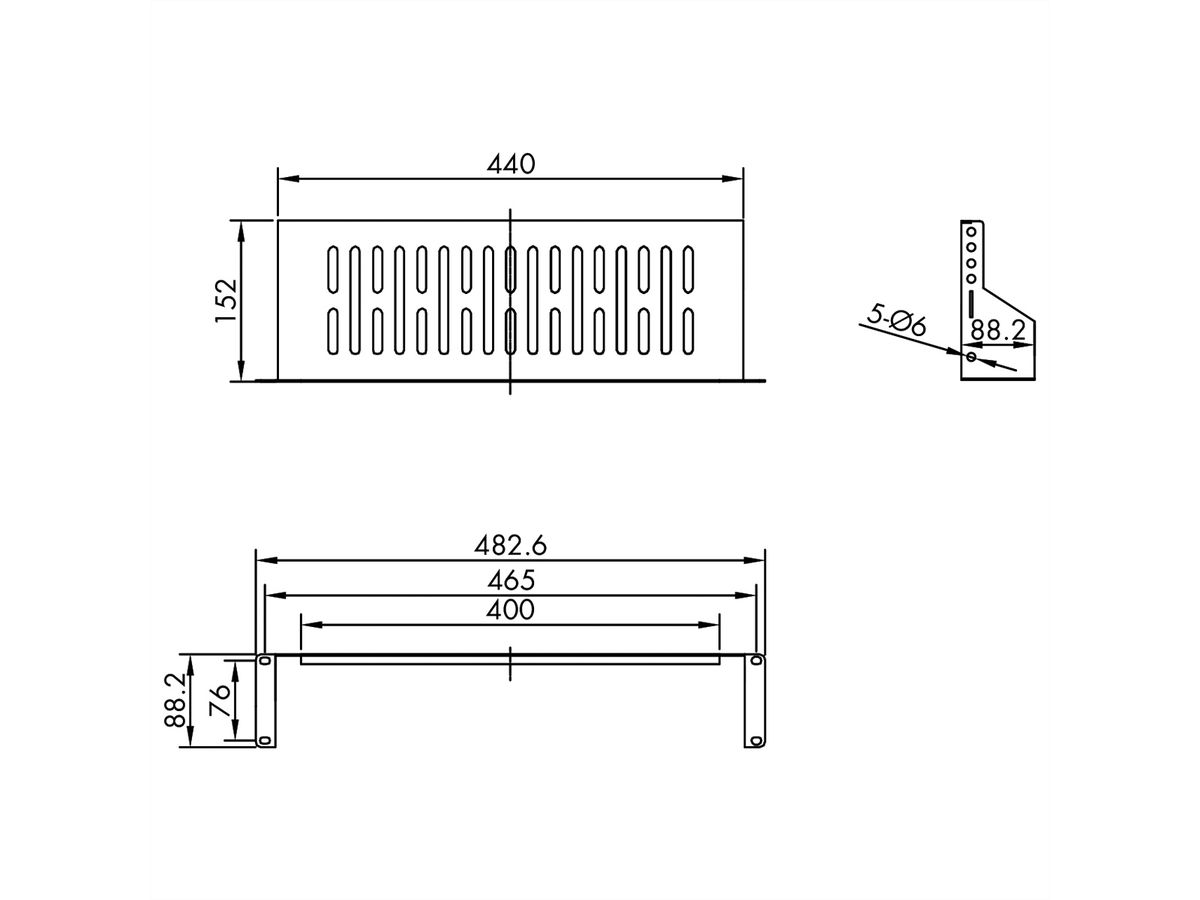 VALUE 19"-Geräteträger 2 HE, T: 150mm, max. 15 kg, U-Form, schwarz