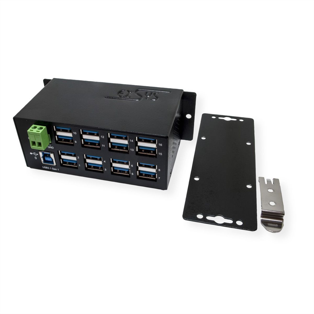EXSYS EX-1113HMS 16 port USB 3.0/3.1(Gen1) HUB Din-Rail-Kit 15KV ESD Überspannungs-Schutz