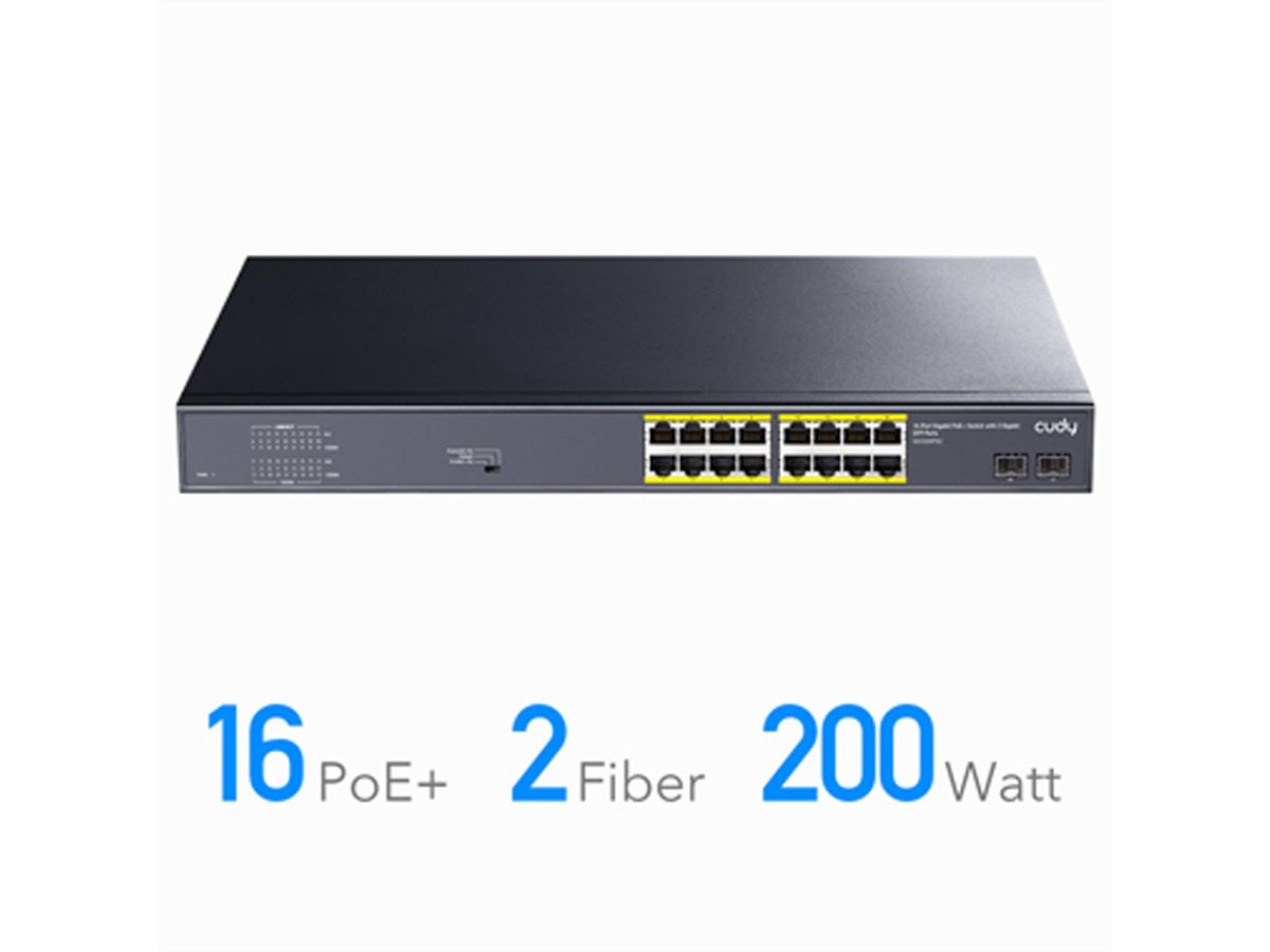 CUDY GS1020PS2 16-Port Gigabit PoE+ Switch 2 Gigabit SFP Ports 200W