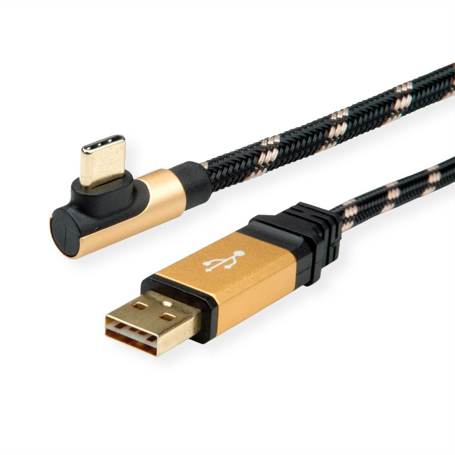 ROLINE GOLD USB 2.0 Kabel, USB-A ST reversibel - USB-C ST gewinkelt, 1,8 m