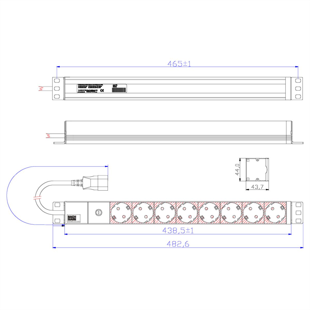 BACHMANN 19" Steckdosenleiste 8-fach, 2300W, IEC320 C14 Stecker