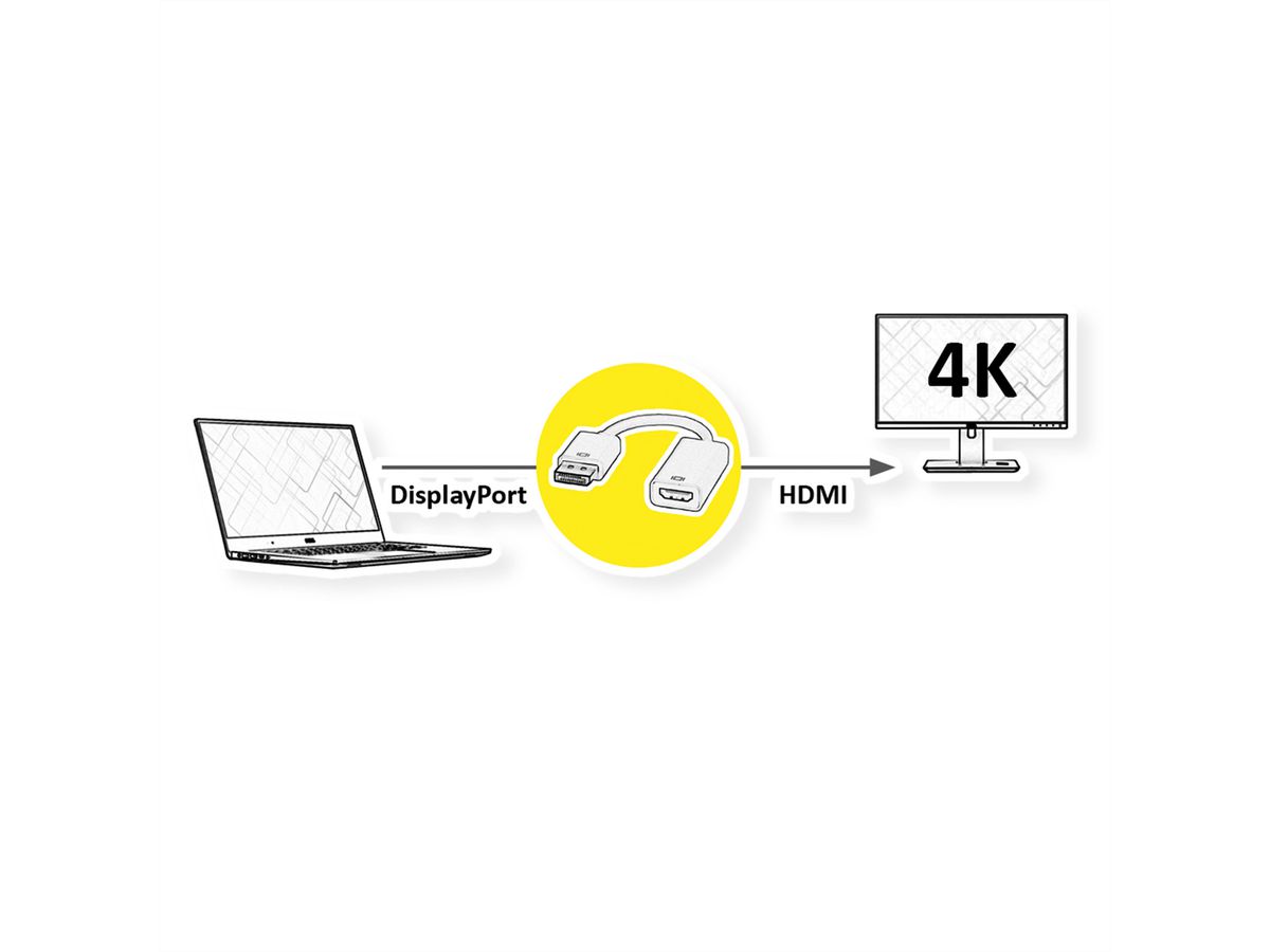 ROLINE DisplayPort-HDMI Adapter, v1.2, DP Stecker-HDMI Buchse, Aktiv