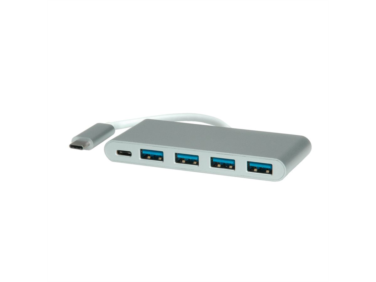 ROLINE USB 3.2 Gen 1 Hub, 4fach, Typ C Anschlusskabel, mit 1 PD-Port