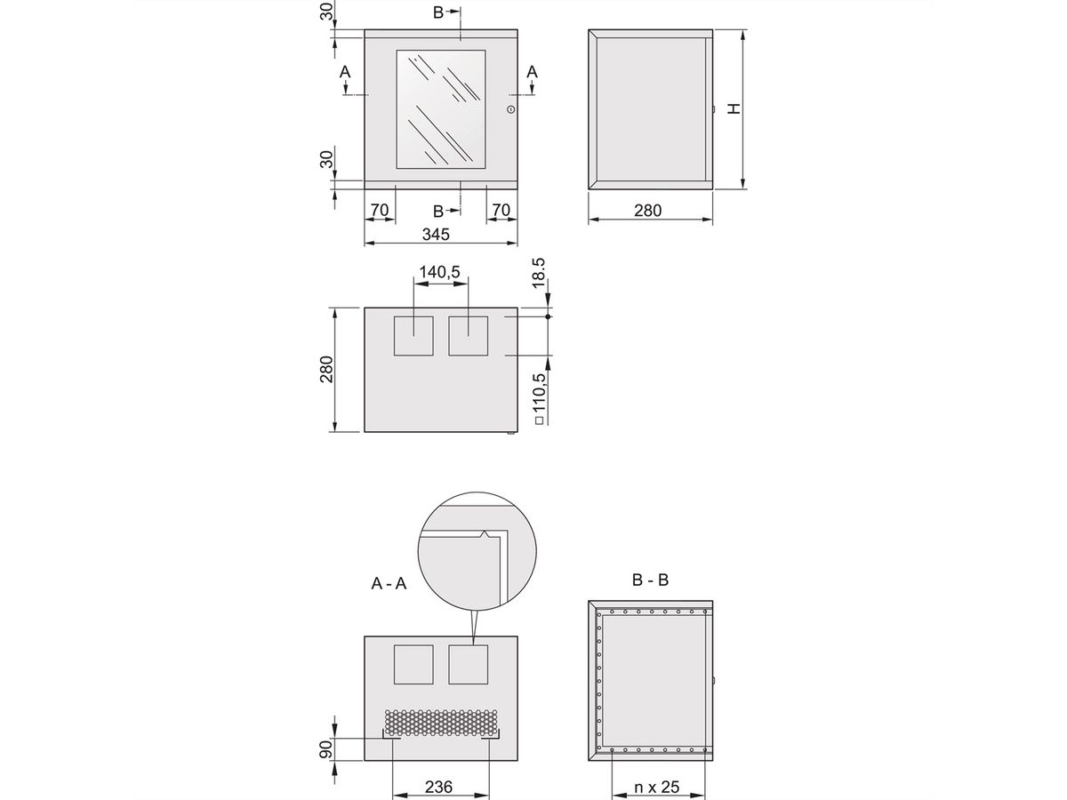 SCHROFF EPCASE 10"-Gehäuse 12 HE mit Glastür, (HxBxT) 612x345x280mm