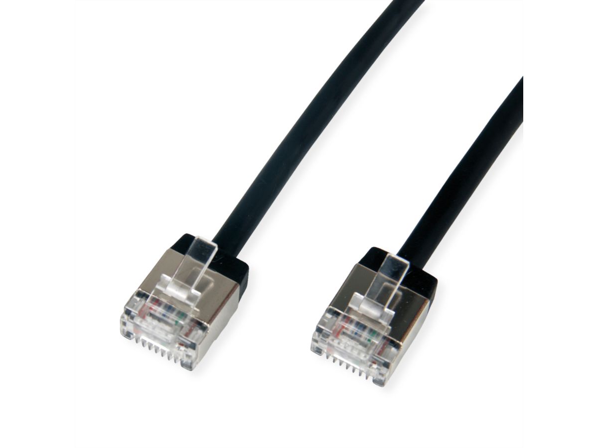 ROLINE U/FTP DataCenter Patchkabel Kat.6A (Class EA), LSOH, slim, extra kurzer Stecker, schwarz, 0,5 m