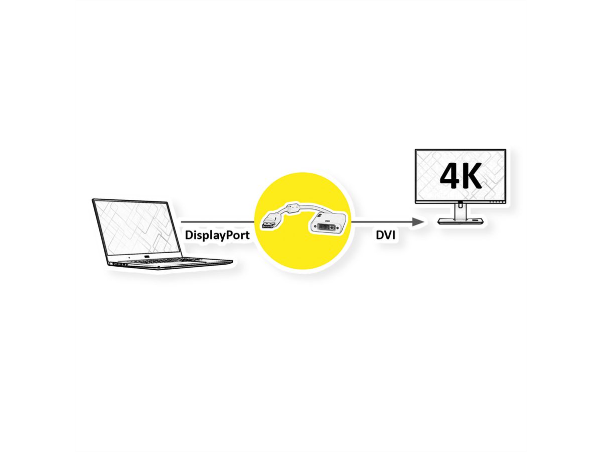 ROLINE 4K DisplayPort-DVI Adapter, DP Stecker-DVI Buchse