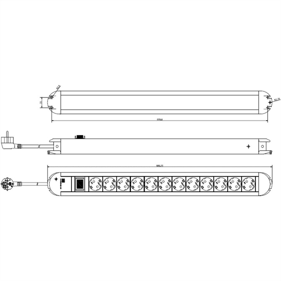 BACHMANN Steckdosenleiste ALU 12fach, 45°, mit Schalter, 1,75m
