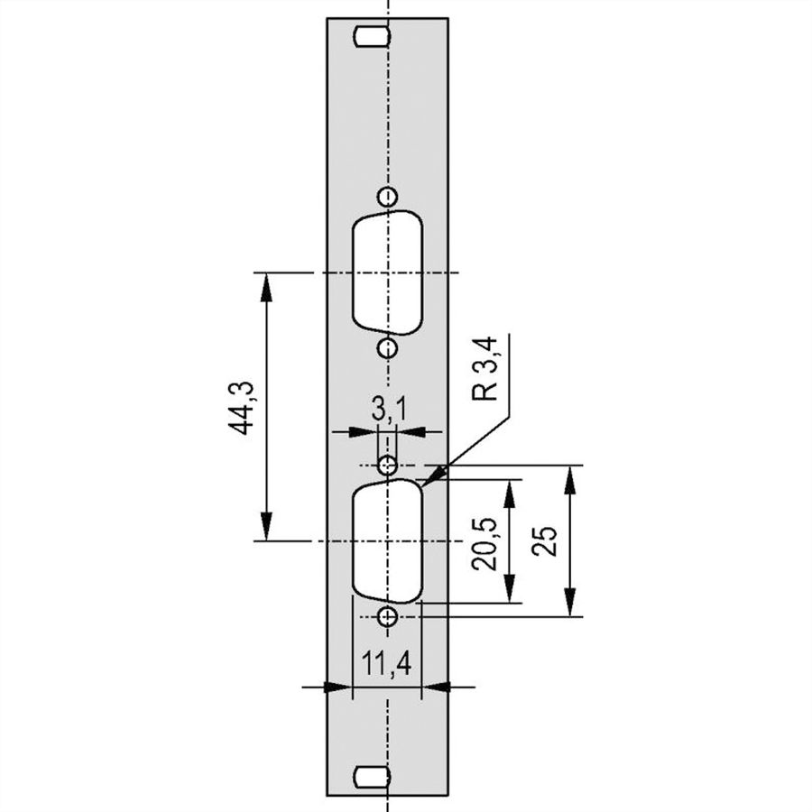 SCHROFF Frontplatte SUB-D Ausbruch - TEILFRONTPL.3HE 4TE 2X9 DC