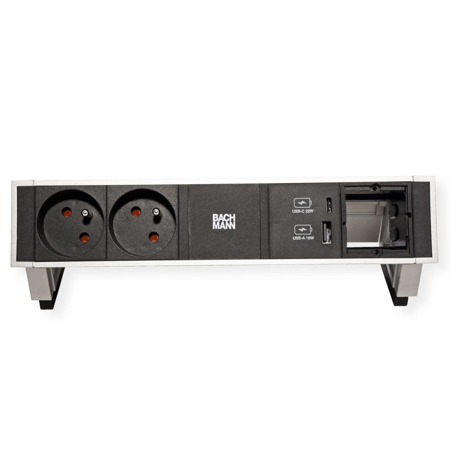 BACHMANN DESK2 2xUTE 1xUSB A&C 22W 1xCM 0,2m GST18 INOX