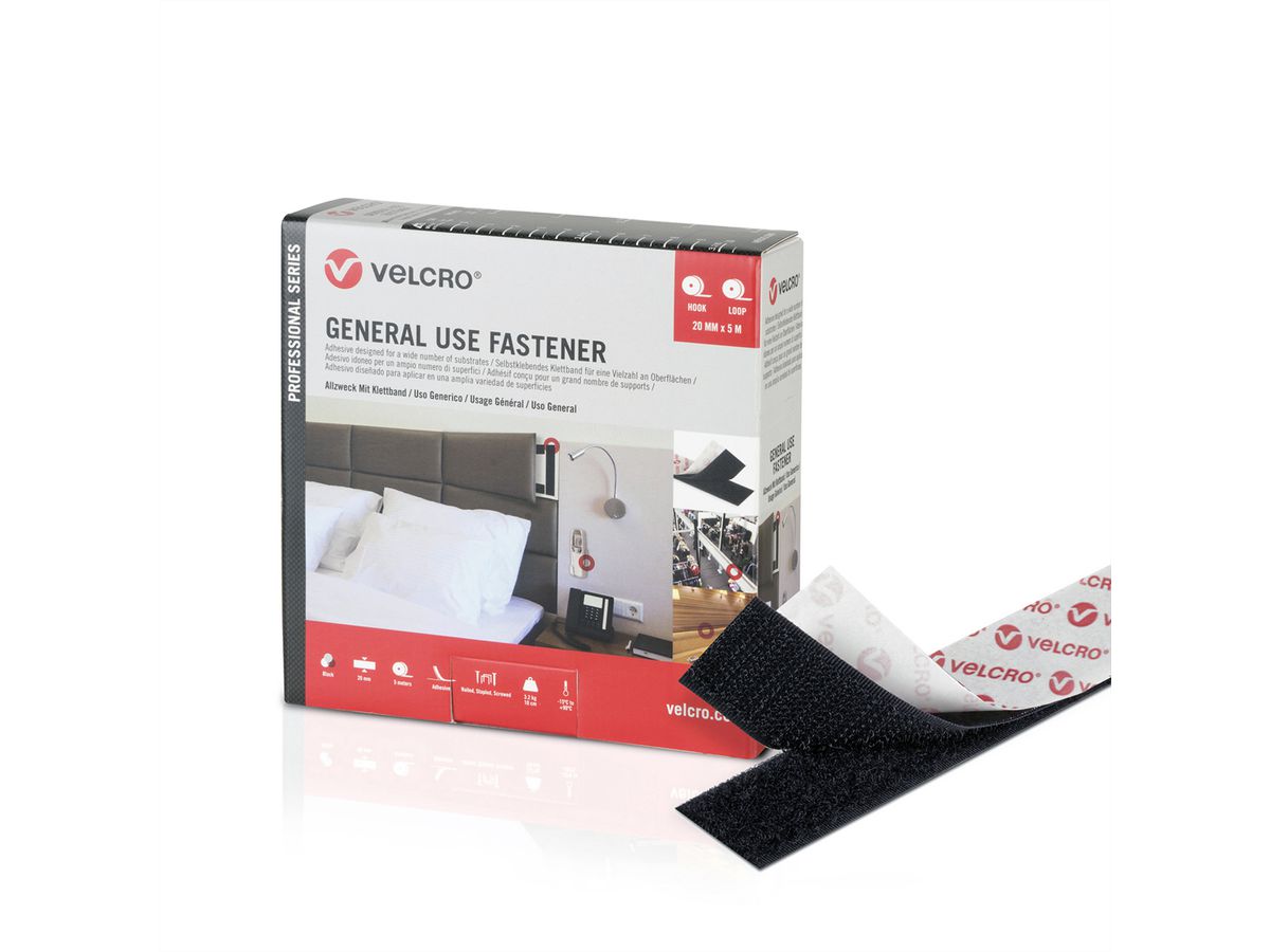 VELCRO® General Use Fastener 5m Hakenband 5m Flauschband, Haken & Flausch 20mm schwarz