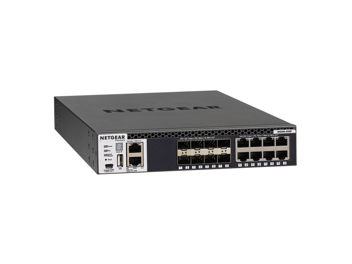 Netgear M4300-8X8F Managed L3 10G Ethernet (100/1000/10000) Schwarz 1U