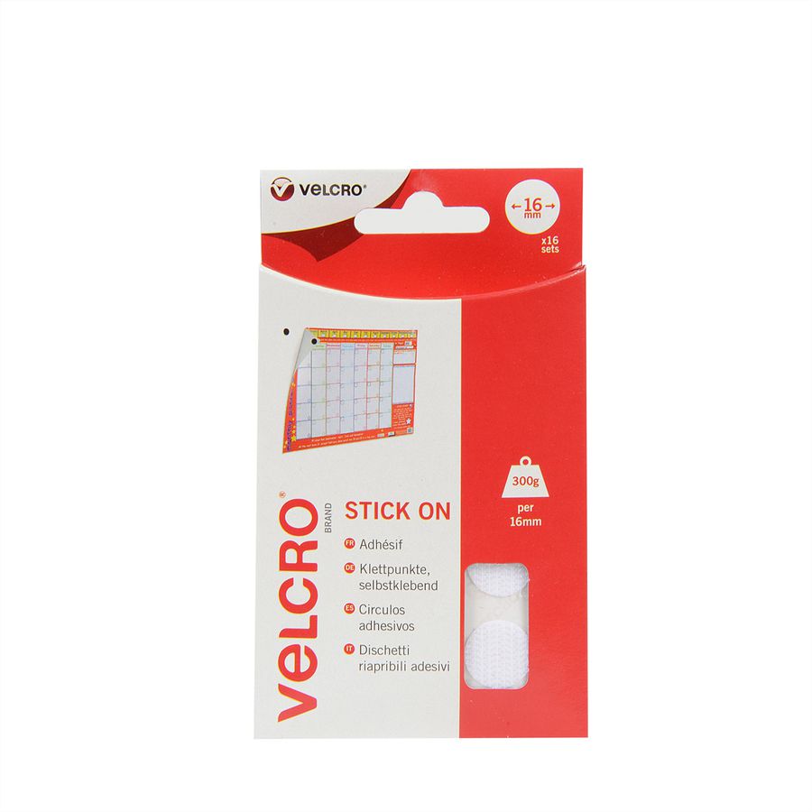 VELCRO® Klettpunkte Selbstklebend, Haken & Flausch 16mm x 16 sets Weiß