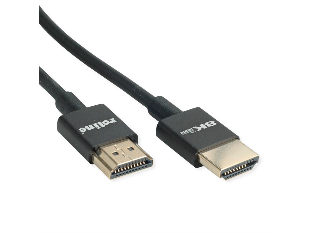 ROLINE 8K HDMI Ultra HD Kabel mit Ethernet, Slim, ST/ST, schwarz, 2 m