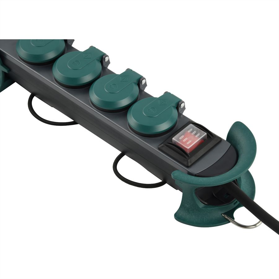 BACHMANN HOOK Outdoor 4x Schutzkontakt, Kunststoff, mit Schalter und Klappdeckeln, IP44, 4 m