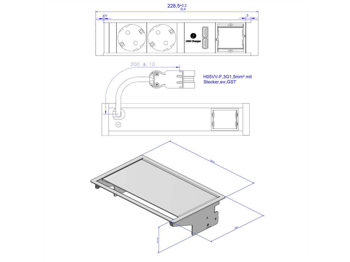 BACHMANN CONEO SET 2x Schutzkontakt, 1x ABD, 1xUSB Charger, silberfarben