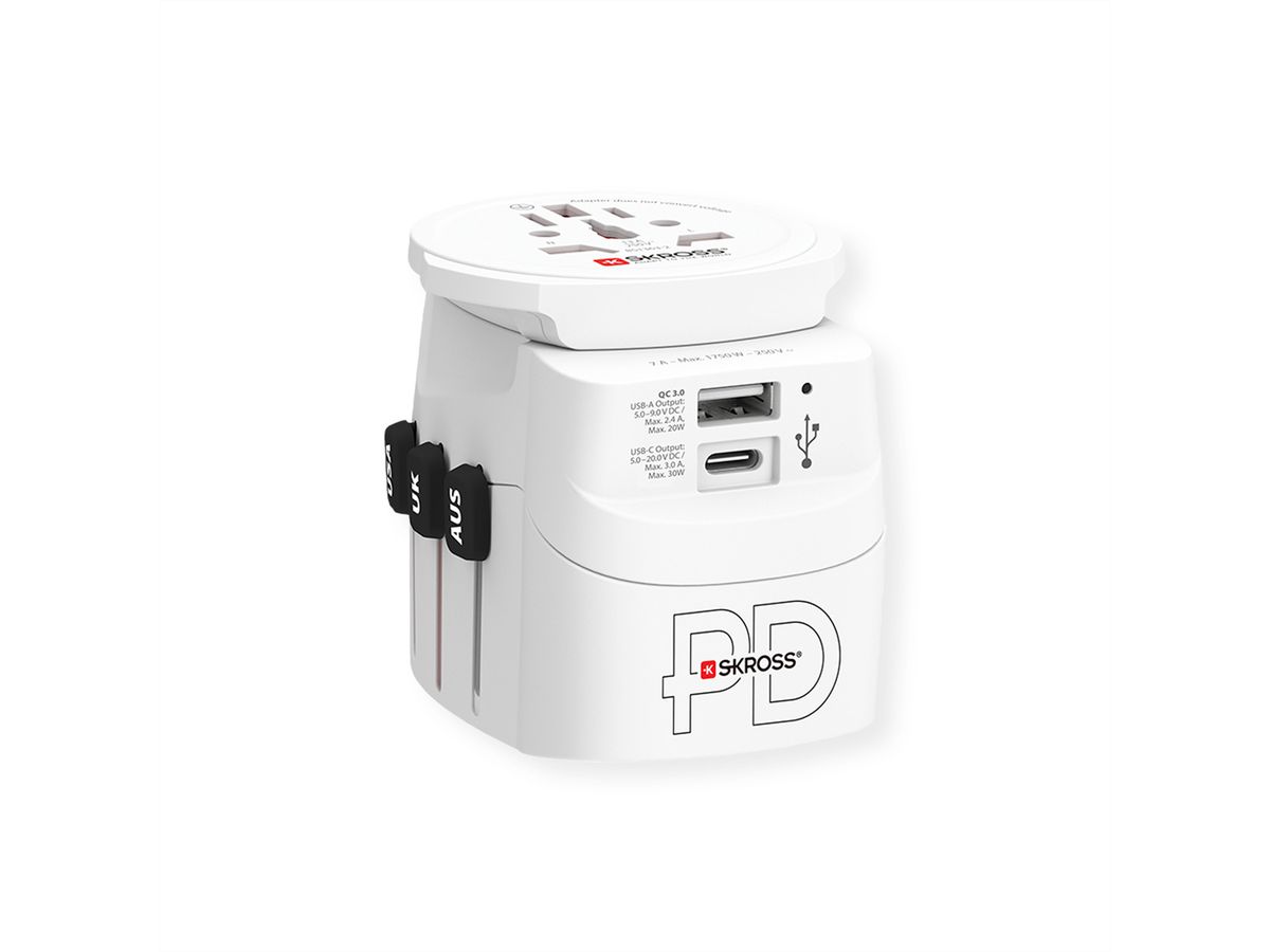 Skross PRO Light USB A/C 30PD World Reiseadapter, Weltweit